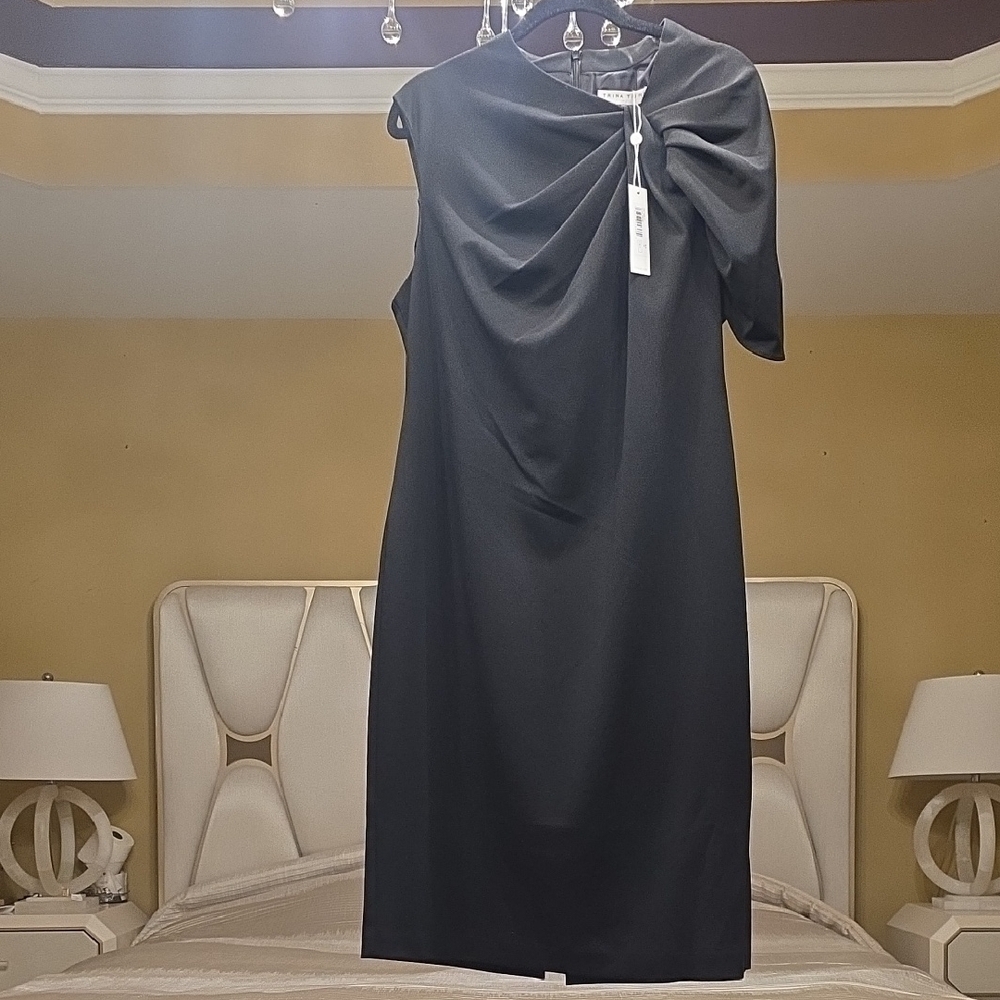 Trina Turk KESHI One Shoulder Black Dress Size 16 Midi
